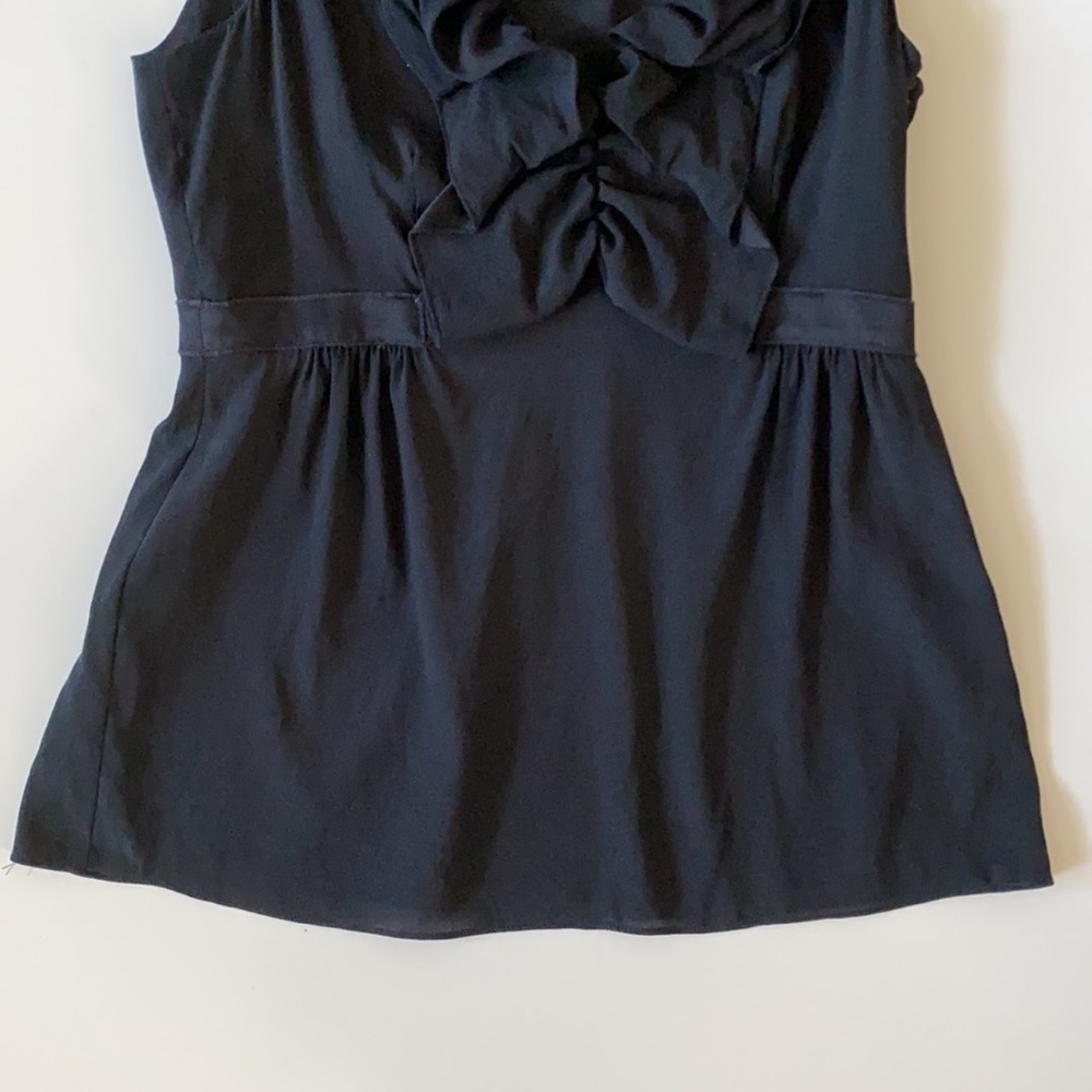 Rebecca Taylor Black Stretch Silk Ruffle Trim Sleeveless Top - Picture 3 of 10